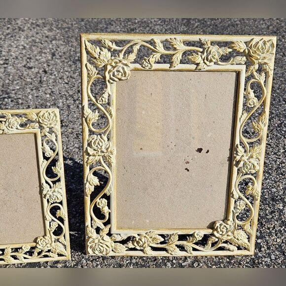 Lot 3 Vintage White Gold Metal Picture Frames 5x7 3x5 Connoisseur VIDEO - Picture 7 of 8
